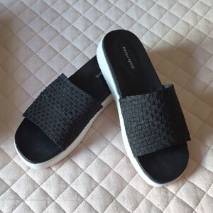 Easy Spirit Black Knit Slide Mules with White Platform Sole